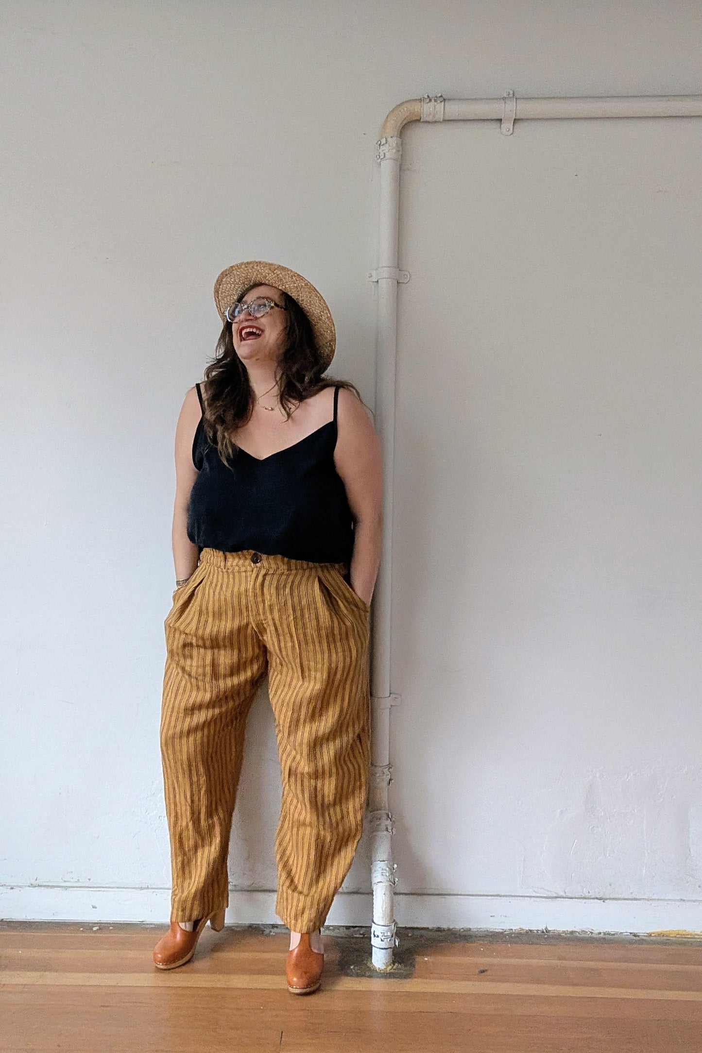 Amy Trousers in Amber Stripe Cotton-Linen