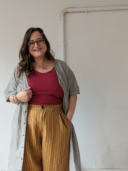 Amy Trousers in Amber Stripe Cotton-Linen