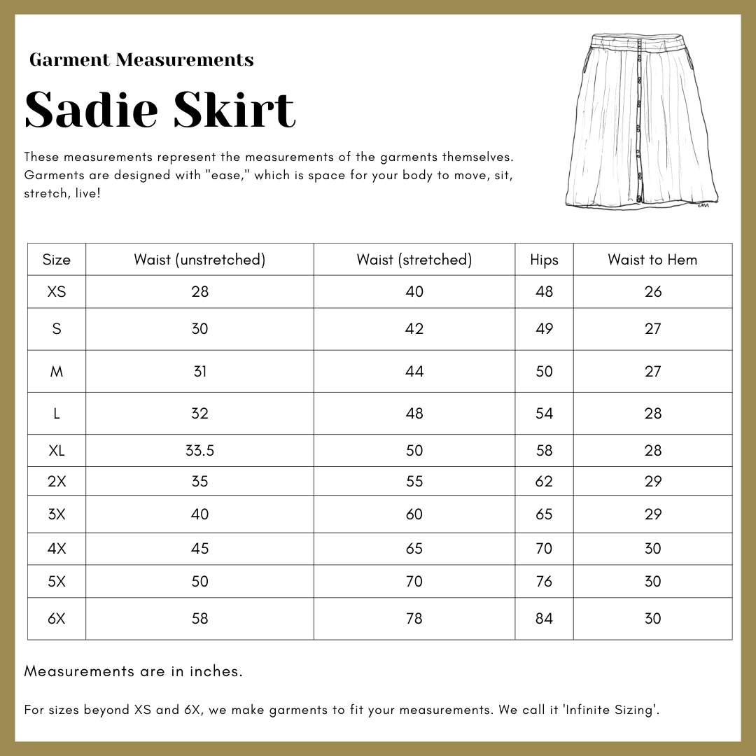 Sadie Skirt - Pebble Japanese Raw Denim size guide