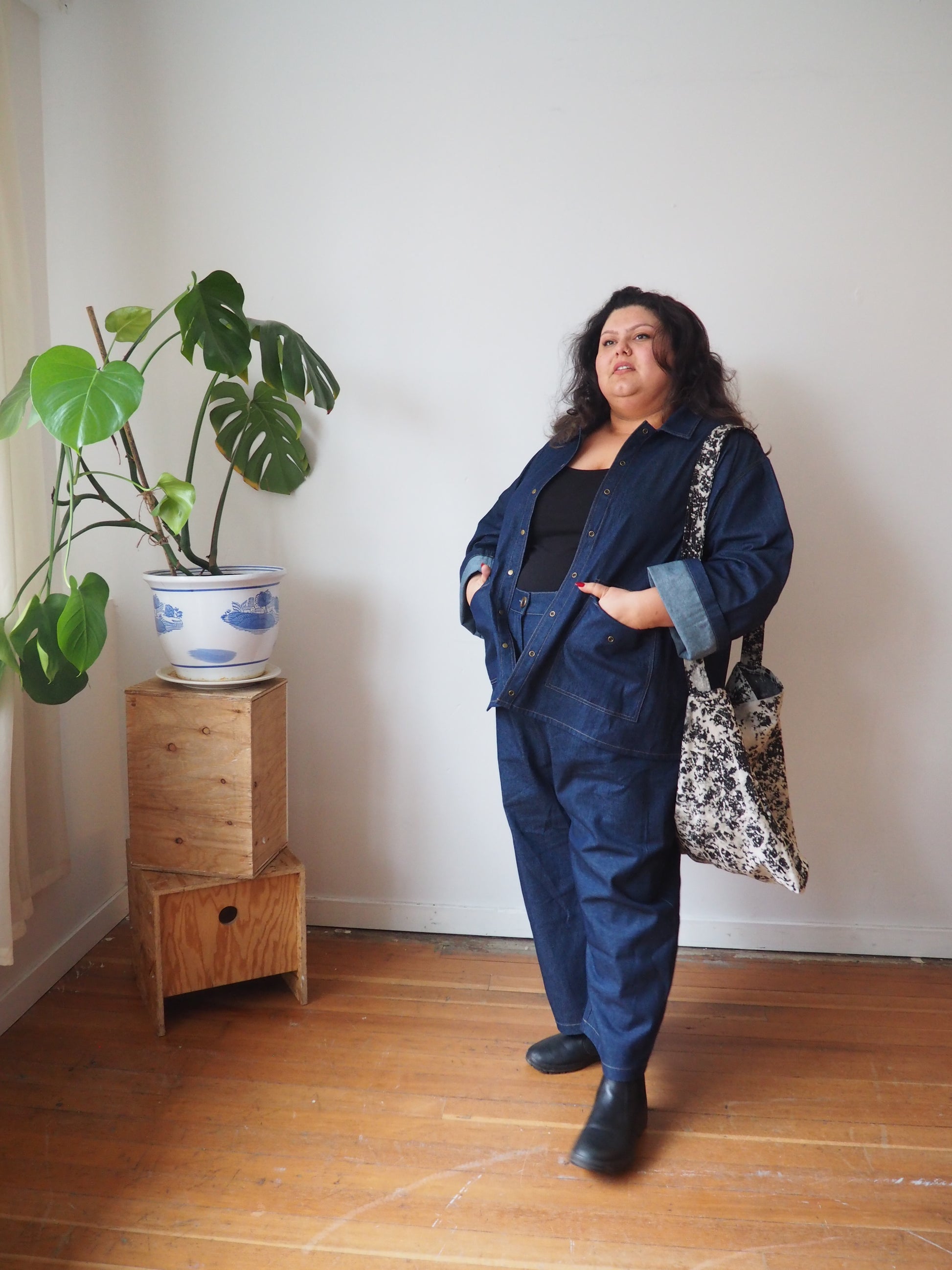 Japanese Raw Denim Haul-All Tote Bag with Extra-Long Strap (Acid Wash) by Connally Goods