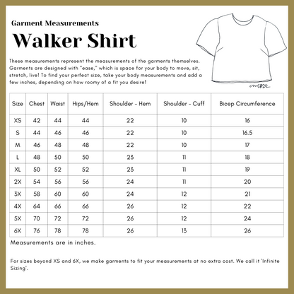 Walker Shirt size chart