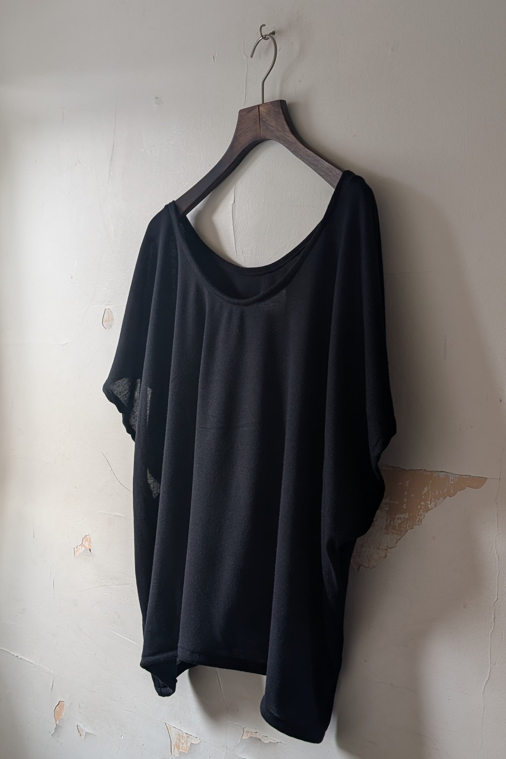 Black Knit Slouch Top in Cotton-Bamboo Blend