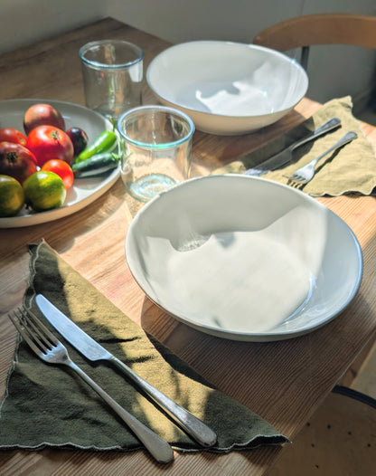 Olive Green Linen Scalloped-Edge Cocktail Napkins by Connally Goods