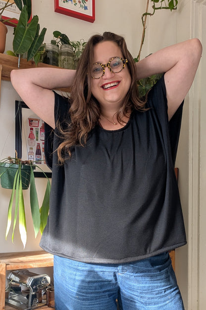 Black Knit Slouch Top in Cotton-Bamboo Blend