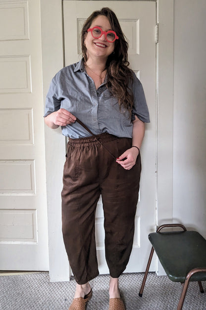 Ramona Utility Trousers (Long)- Chocolate Brown Tencel Twill by Connally Goods