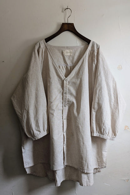 Margot V Neck Shirt in Striped Cotton-Linen