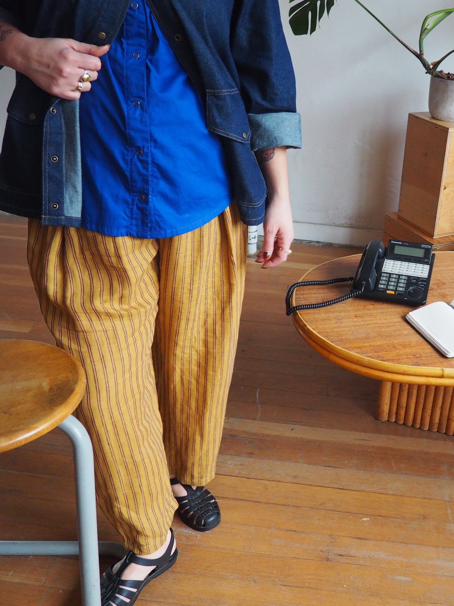 Amy Trousers in Amber Stripe Cotton-Linen