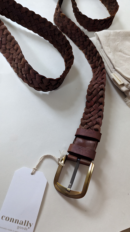 PRE-ORDER: Handwoven Leather Belts - Dark Brown Leather (Extended Lengths)