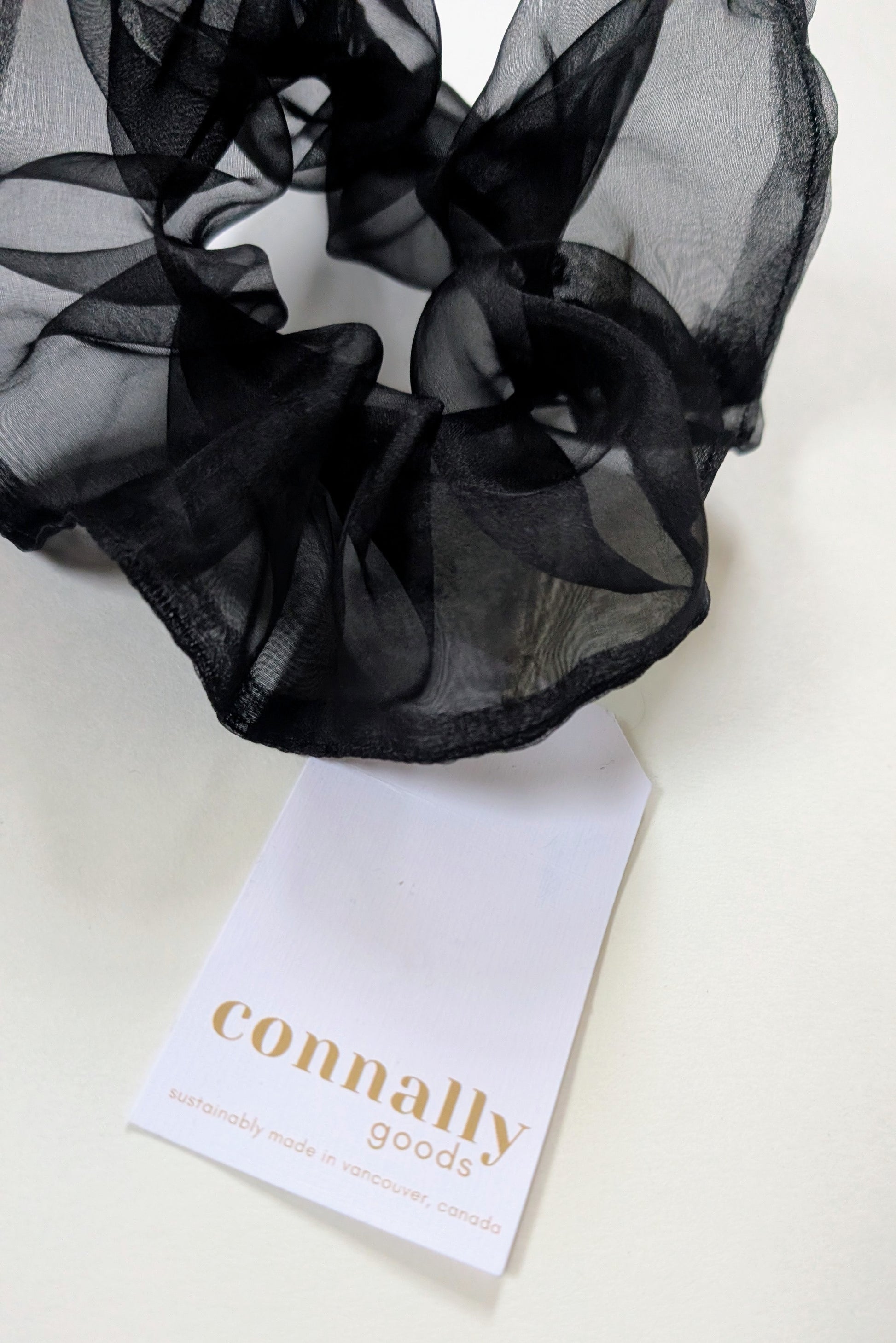 Black silk organza scrunchie by Connally Goods