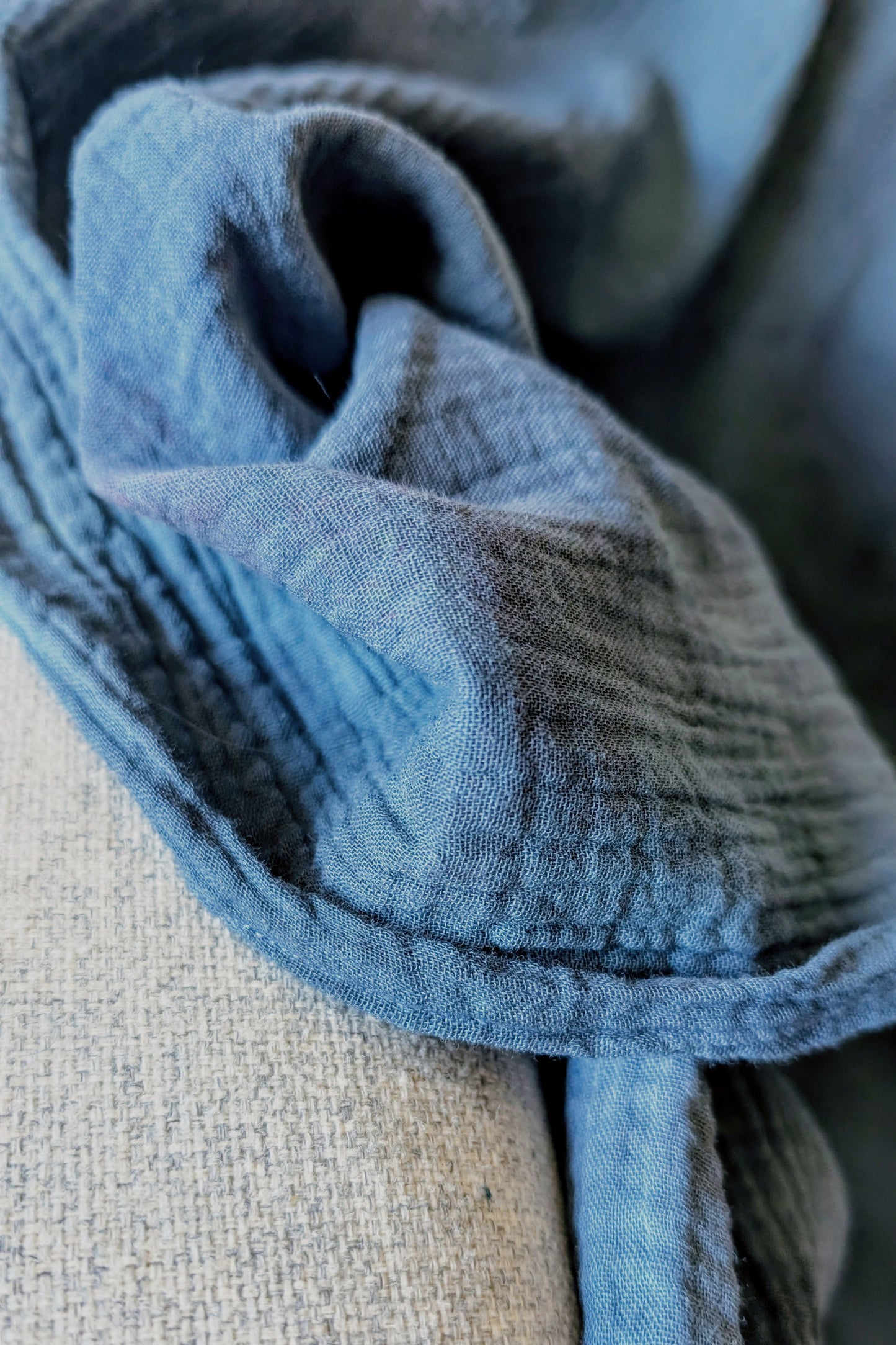 Hand Dyed Double Gauze Cotton Throw Blankets in Smoky Indigo by Connally Goods