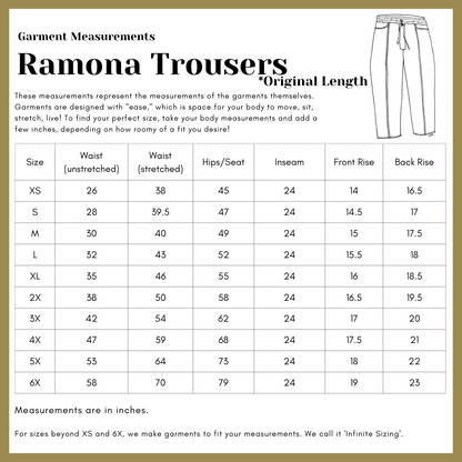 Ramona Utility Trousers (Original)- Cedar Tencel Twill Size Guide