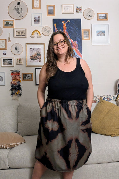 A-Line Twirly Skirt in West Coast Waters Hand-Dyed Cotton (Sample Sale, size XL-2X)