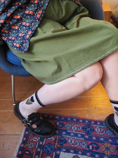 Amanda Twirly Skirt in Pesto Scalloped Cotton