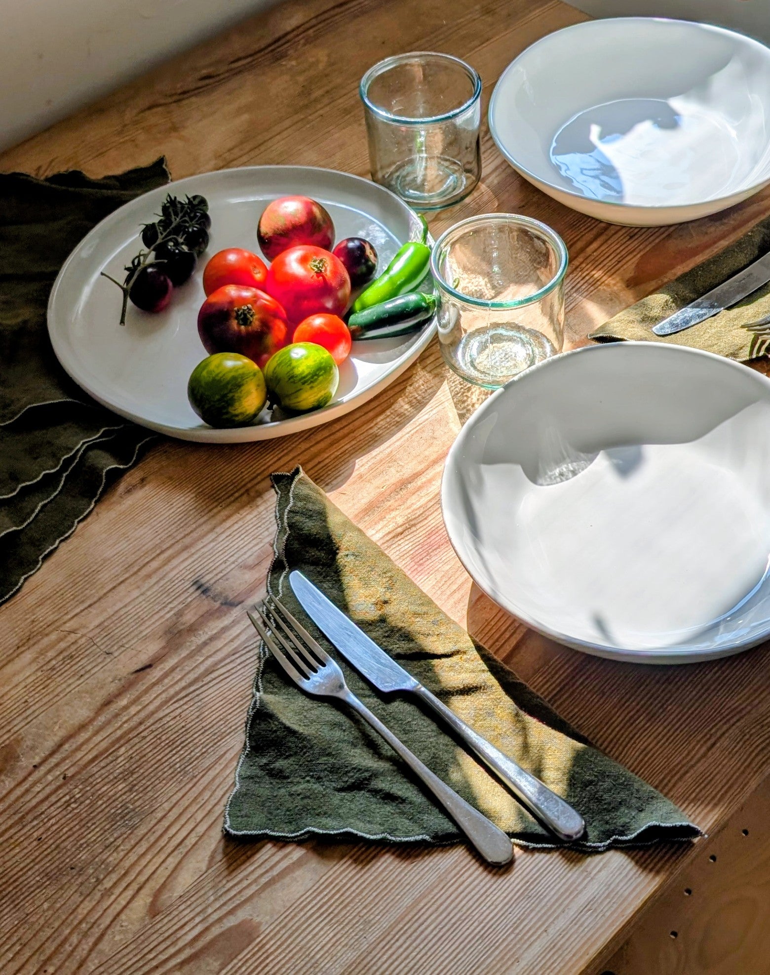 Olive Green Linen Scalloped-Edge Cocktail Napkins by Connally Goods